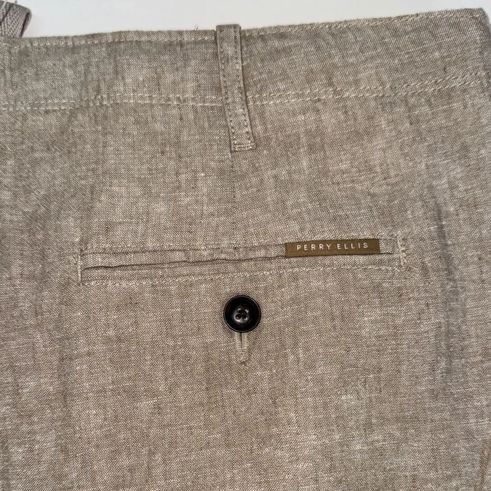 🔥Perry Ellis Light Tan Chinos Sz 38 X 30  New LINEN BLEND DRAWSTRING PANT